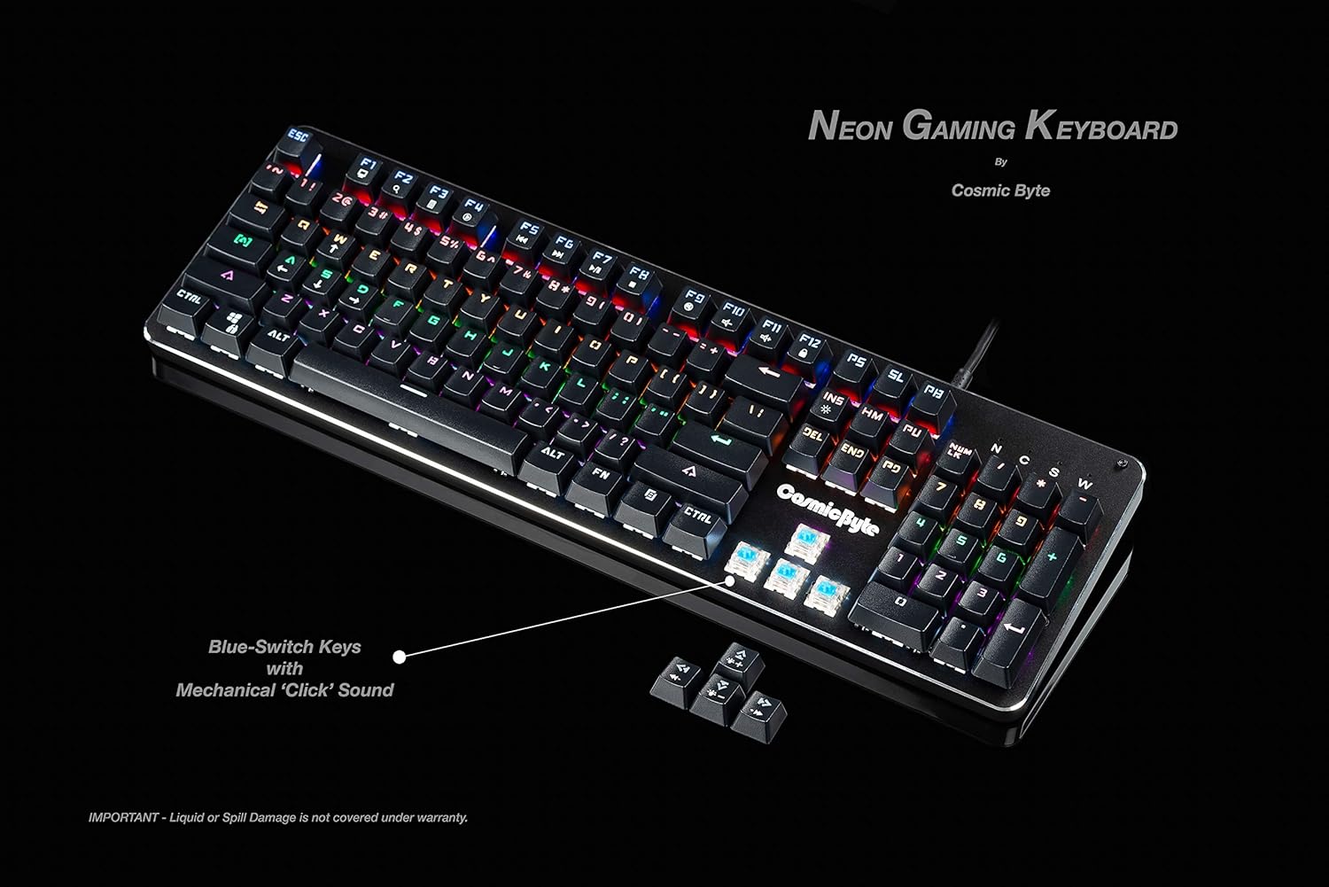 Cosmic Byte CB-GK-12 Neon Rainbow Mechanical Gaming Keyboard – 104 Keys, Blue Switch, Rainbow Backlit - Image 4