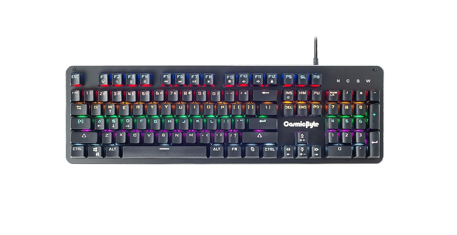 Cosmic Byte CB-GK-12 Neon Rainbow Mechanical Gaming Keyboard – 104 Keys, Blue Switch, Rainbow Backlit